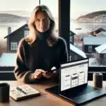 Norwegian marketer checks mobile seo metrics on smartphone in a wintery oslo office