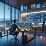 Norwegian marketers analyzing automated seo dashboards in a modern oslo office at dusk