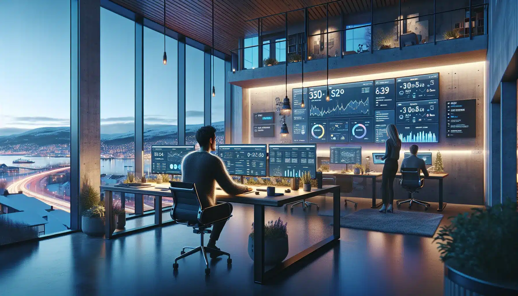 De beste verktøyene for seo-automatisering i 2026 1 Norwegian marketers analyzing automated seo dashboards in a modern oslo office at dusk