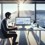 Norwegian seo specialist analyzing domain authority and trust metrics on office screens